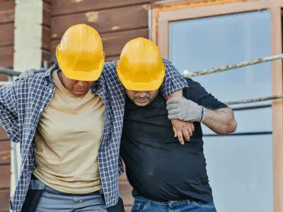 Worker helping injured co-worker