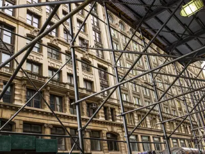 Buildings surrounded by scaffolds in New York