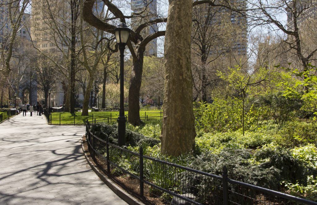 A walkway with a fence in a new york park